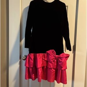 Vintage 80s black velvet Long Sleeve black and pink Cocktail Dress SZ 10 w BOW